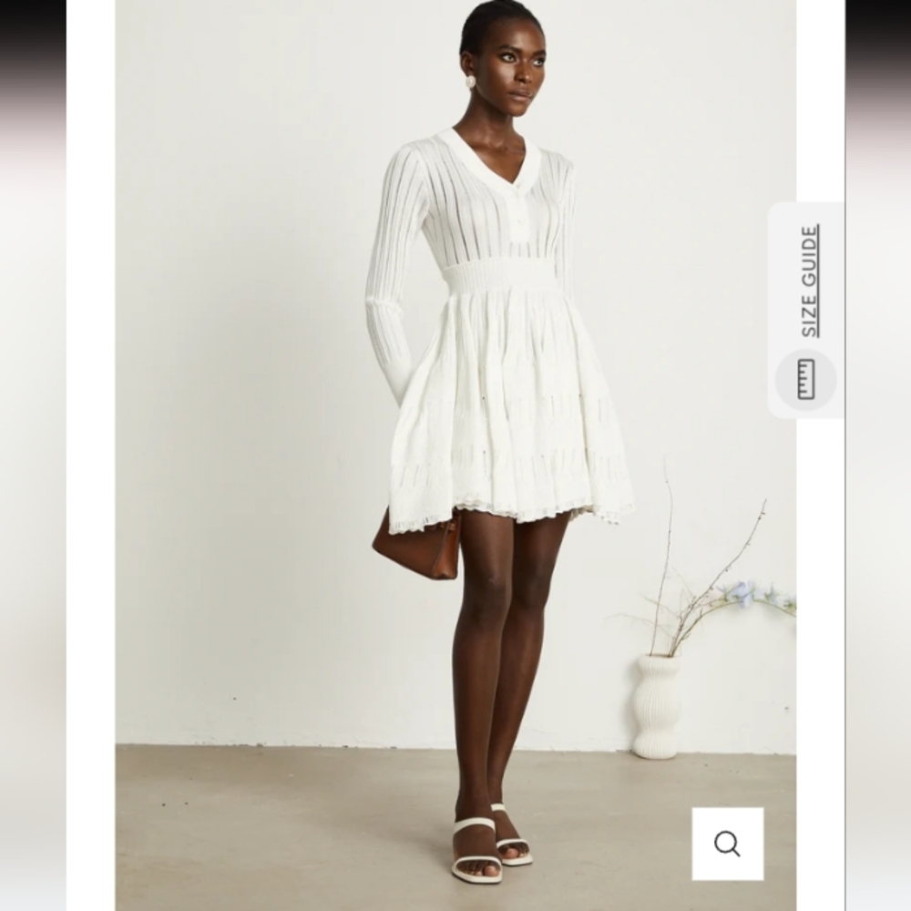 NWT Miss Rosier Geraldine White Pointelle- Knit Midi Dress Size S - Picture 3 of 14